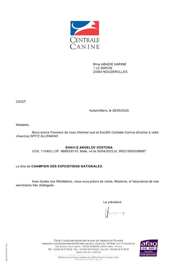 Nouveau Champion à l'élevage